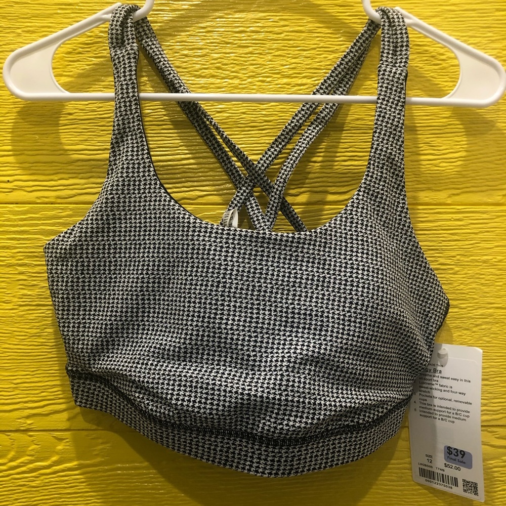 Lululemon Black and White Energy Bra size 12 NWT